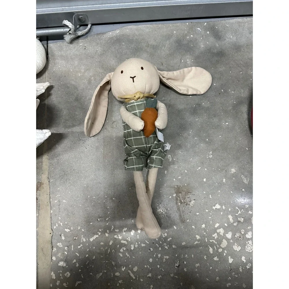 Hearth and Hand Magnolia Bunny Rabbit Plush Toy Green Plaid Romper Carrot